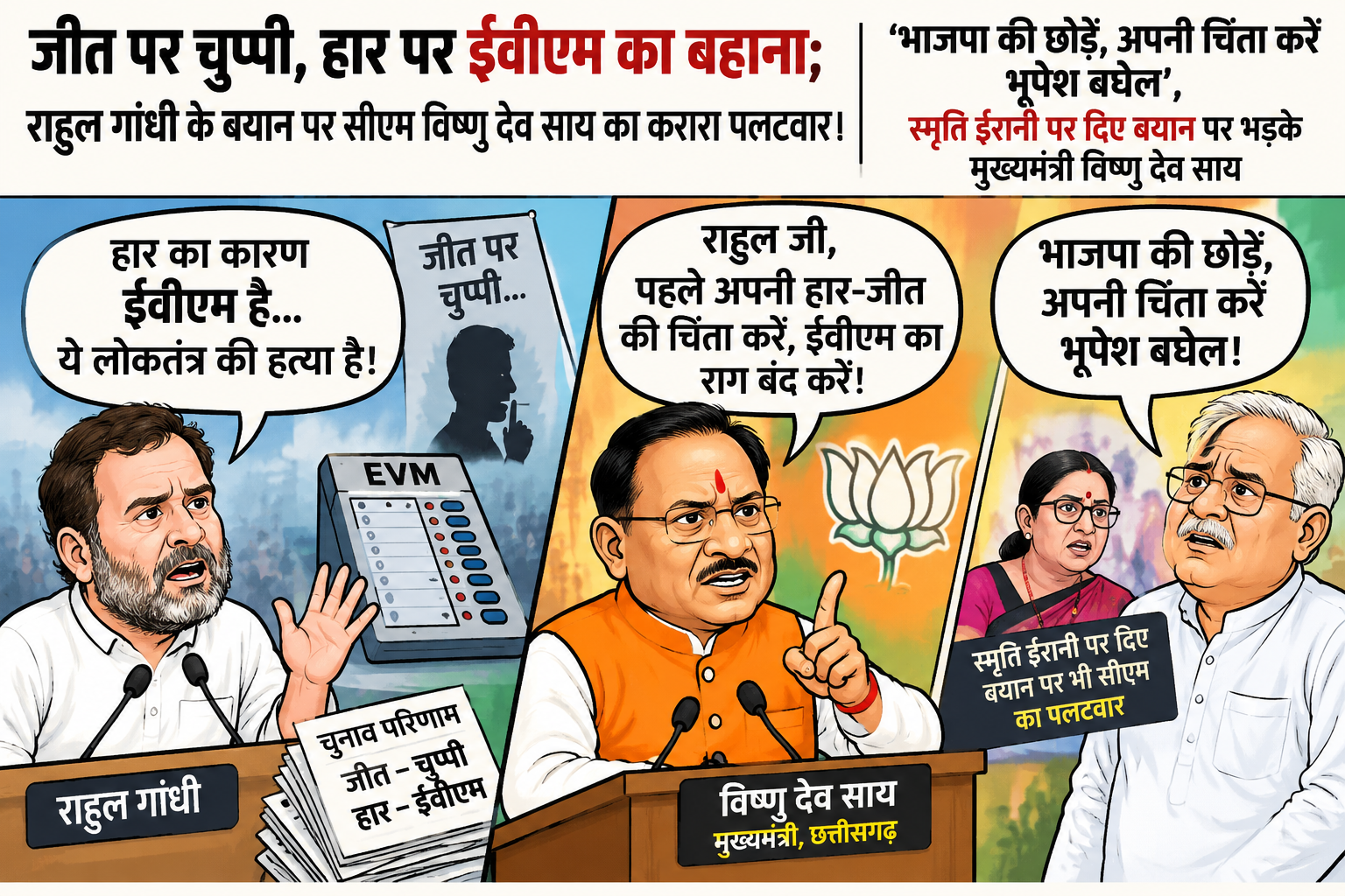<p><strong>जीत पर चुप्पी,हार पर ईवीएम का बहाना;राहुल गांधी के बयान पर सीएम विष्णु देव साय का करारा पलटवार।</strong></p>